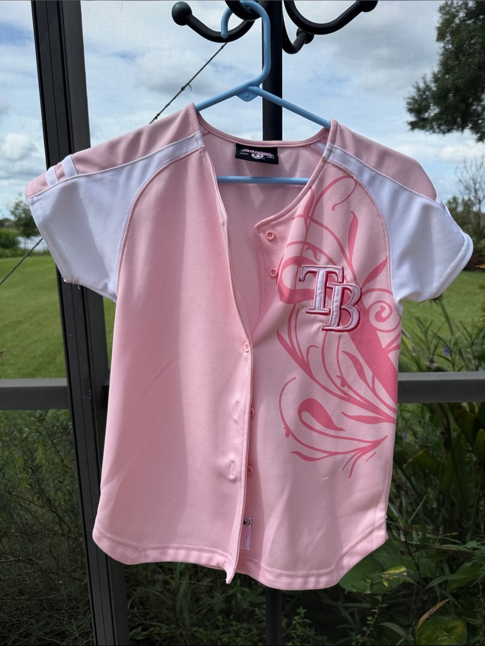 Stitches Tampa Bay embroidered Pink and White Girls' Baseball Jersey